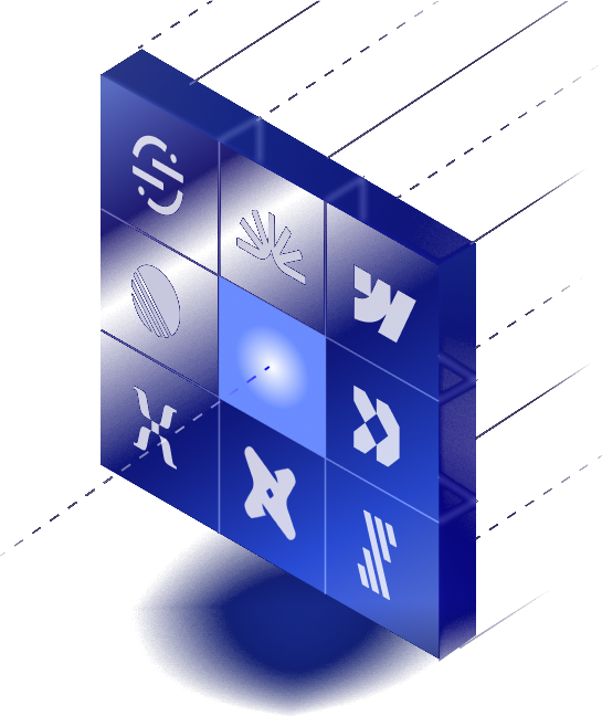 Isometric cube built from integration logo tiles
